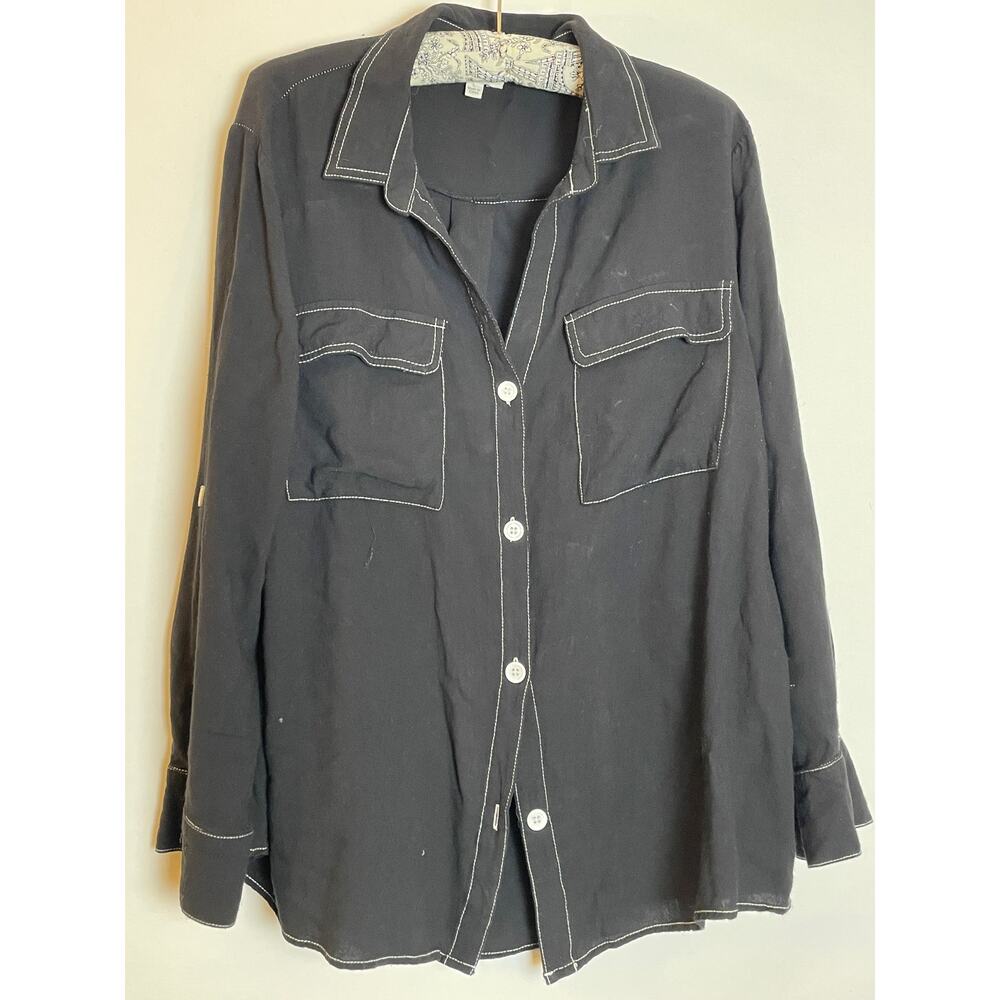 Umgee Blouse w/ Stitching‎ Detail - Size L - Roll Sleeves
